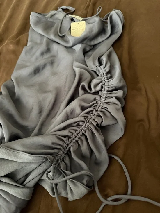 FREE PEOPLE Satin Cowl Neck Ruched Slip Dress - Light Gray - Picture 4 of 4